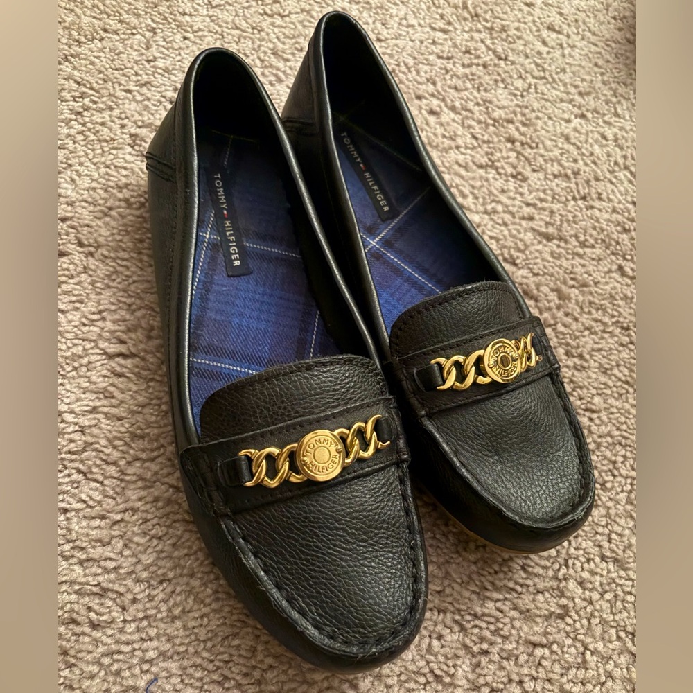 Tommy Hilfiger Genuine Leather Women's Blue Loafers Size 8.5 M Moccasin Shoes
